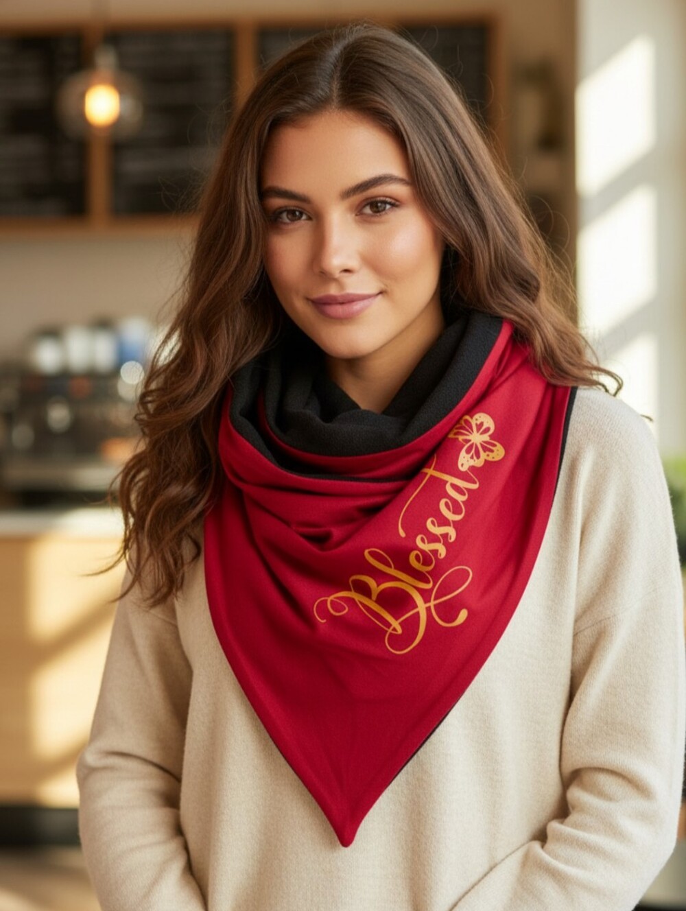 Black and Red "Blessed" Triangle Scarf
